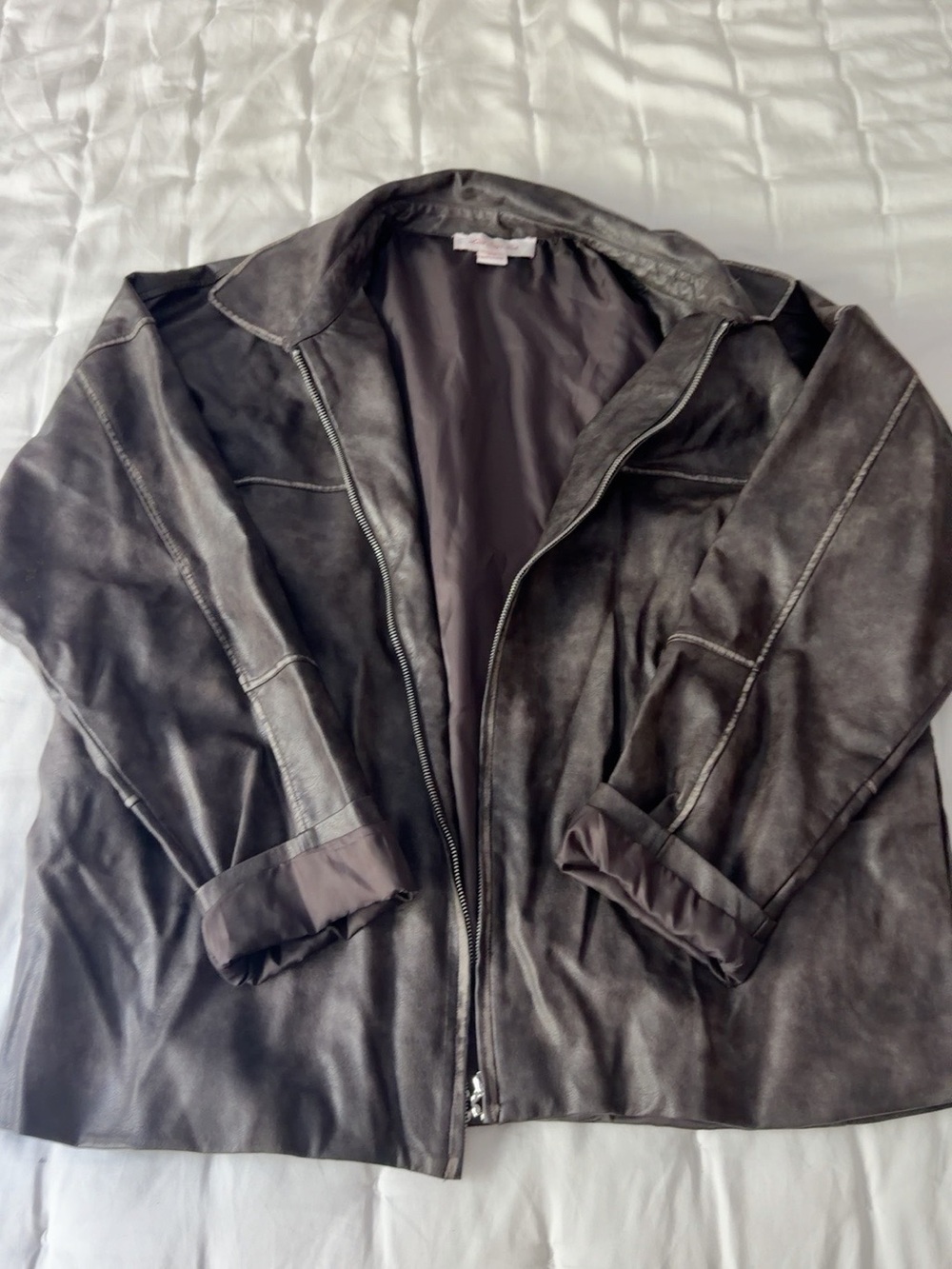 Lisa Says Gah Brown Faux Leather Oversized Jacket XL/2X